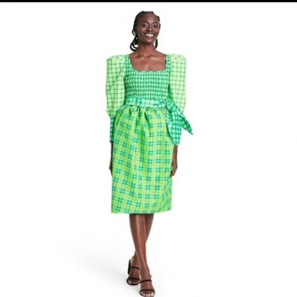 Christopher John Rogers X Target Green Plaid Dress RARE NWT size 6 - Picture 3 of 4